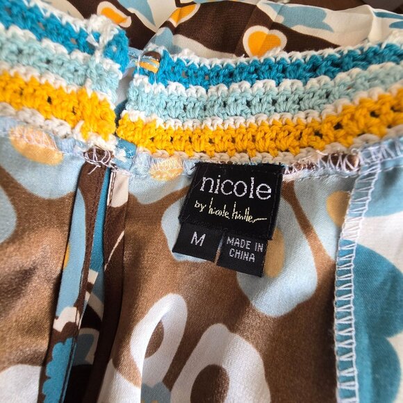 Nicole Miller Womens Floral Halter Top Crochet Neckline Boho Chic Medium JJ3948 - Picture 5 of 14